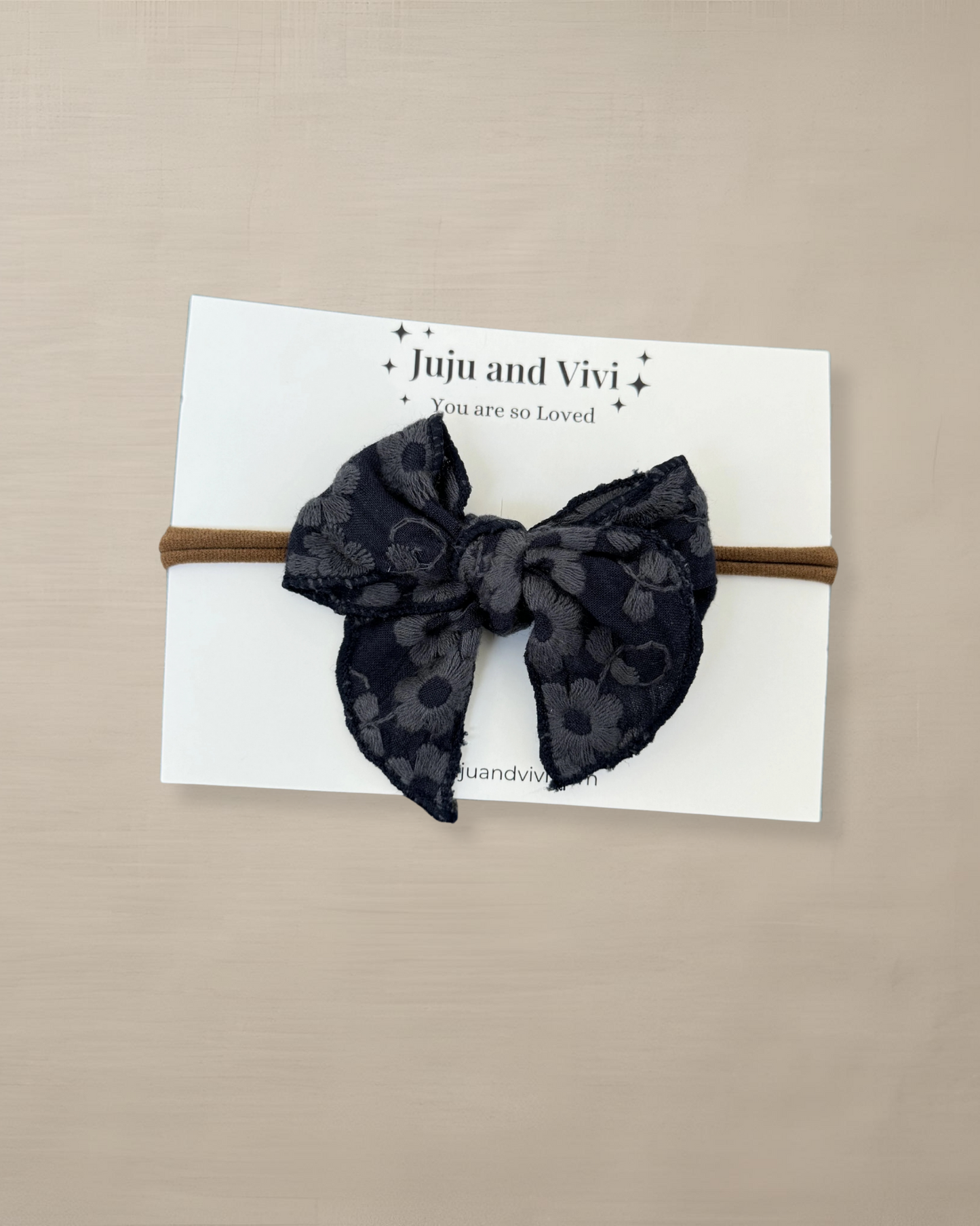 Navy mini Embroidered nylon headband Bow