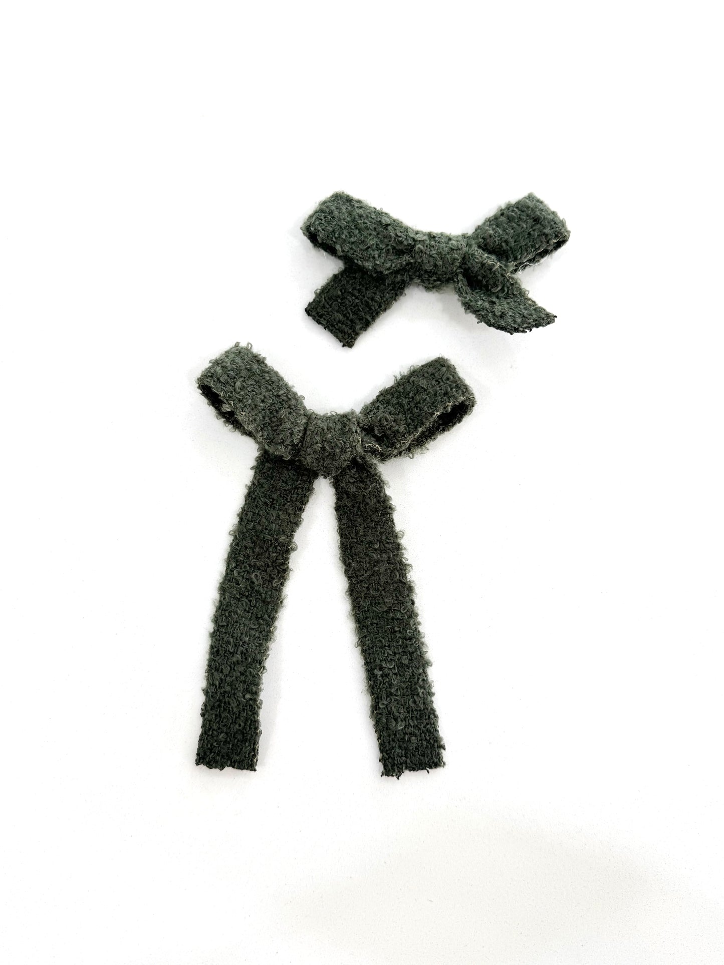 Everfern Bow – handmade plush textured bow in deep green, available in School Girl and Long Tail styles