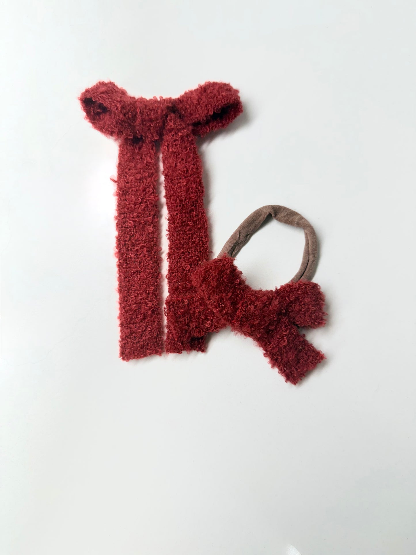 Red textured bow and headband