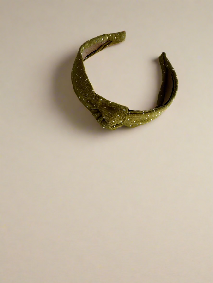 GREEN TEXTURED KNOTTED HEADBAND