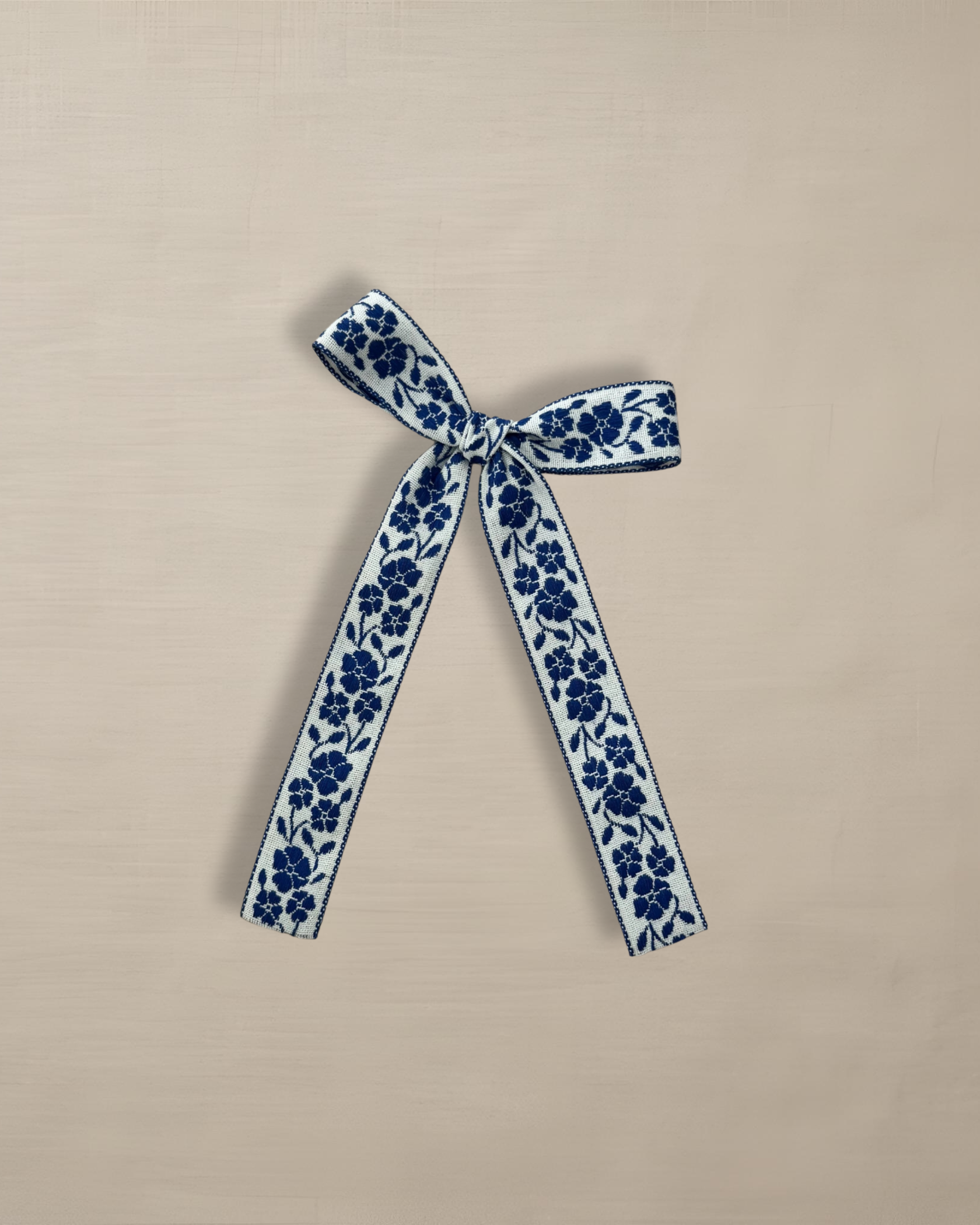 embroidered flower blue long tail bow 