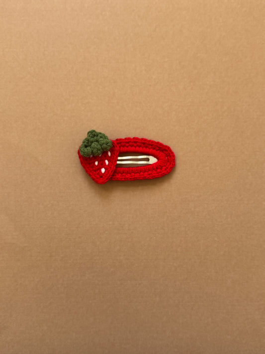 Crocheted strawberry snap hair clip