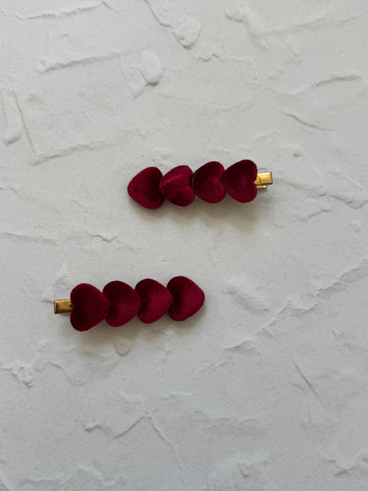 
 red Alligator hair clip with soft velvet hearts