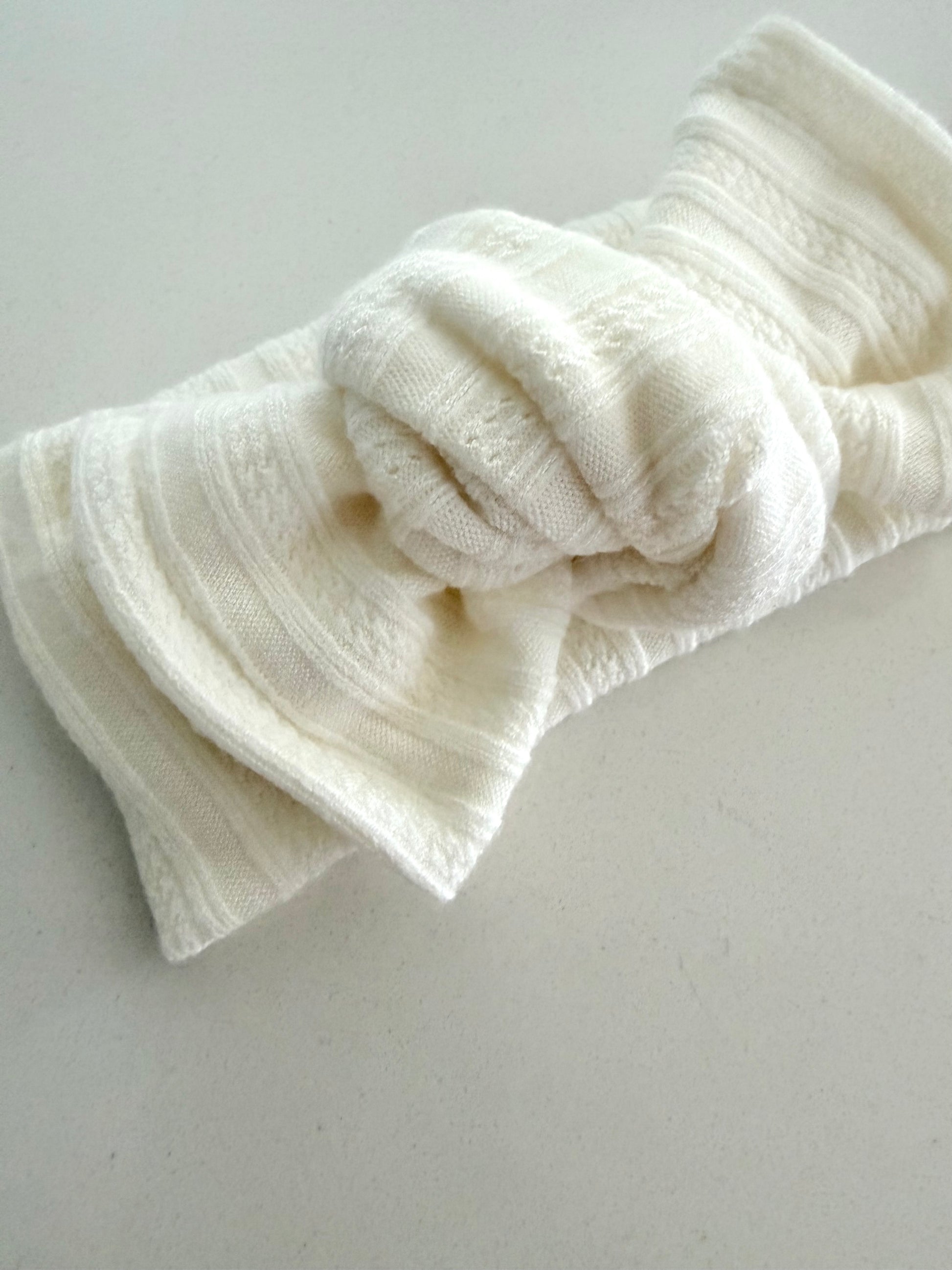 Juju and Vivi ivory baby headband made from 100% cotton pointelle – stretchy and soft